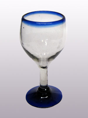 Wholesale MEXICAN GLASSWARE / Cobalt Blue Rim 7 oz Small Wine Glasses  / Small wine glasses with a beautiful cobalt blue rim. Can be used for serving white wine or as an all-purpose wine glass.